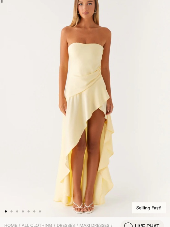 Peppermayo Dresses & Skirts - Peppermayo Strapless Pale Yellow High-Low Ruffle Maxi Dress